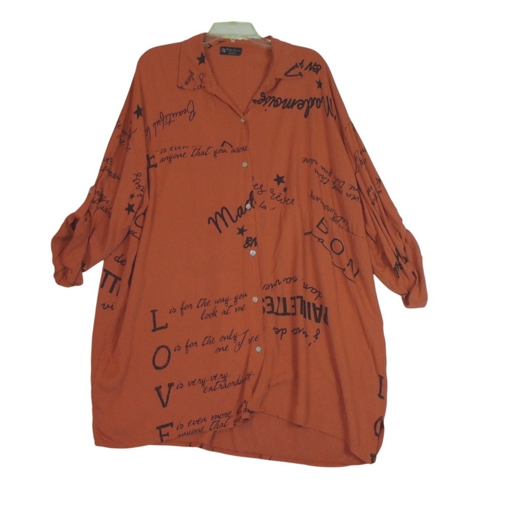 Bella‎ Amore Women's Button-Up Tunic Shirt 3/4 Roll Tab Sleeve Size L/XL Italy